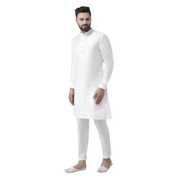White Plain Dupion Silk Men Kurtas 2