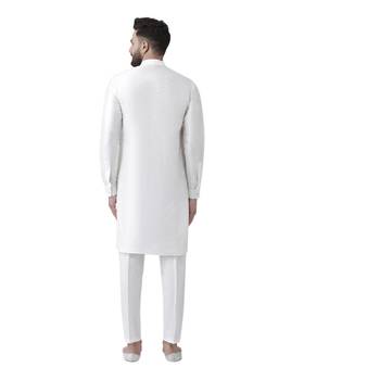 White Plain Dupion Silk Men Kurtas 3