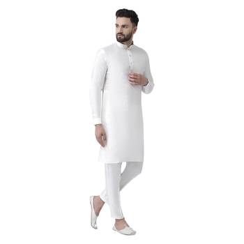 White Plain Dupion Silk Men Kurtas 4