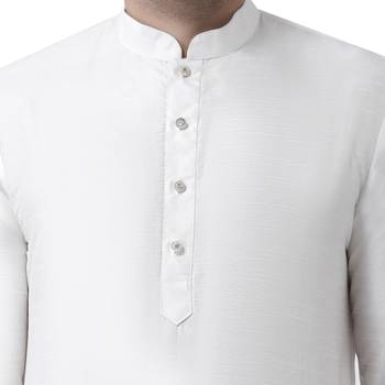 White Plain Dupion Silk Men Kurtas 5