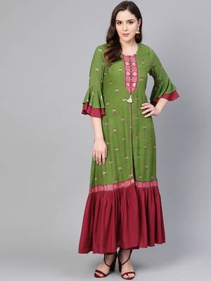 Green printed rayon salwar 1