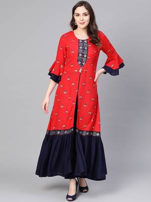 Red printed rayon salwar 1