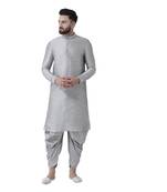 Silver Plain Dupion Silk Dhoti Kurta
