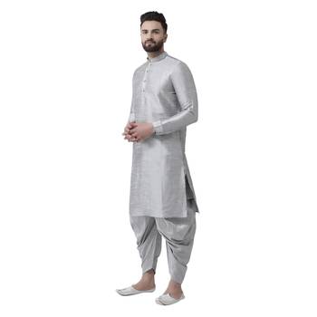 Silver Plain Dupion Silk Dhoti Kurta 2