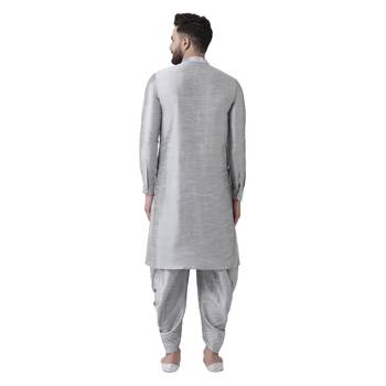 Silver Plain Dupion Silk Dhoti Kurta 3