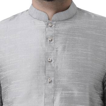 Silver Plain Dupion Silk Dhoti Kurta 4