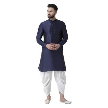 Blue Plain Dupion Silk Dhoti Kurta 1