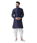Blue Plain Dupion Silk Dhoti Kurta