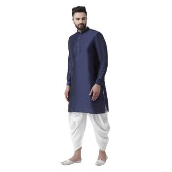 Blue Plain Dupion Silk Dhoti Kurta 2