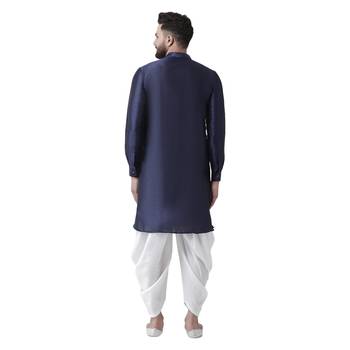 Blue Plain Dupion Silk Dhoti Kurta 3