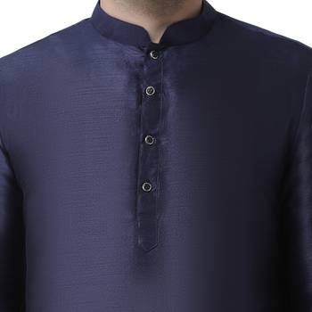Blue Plain Dupion Silk Dhoti Kurta 4