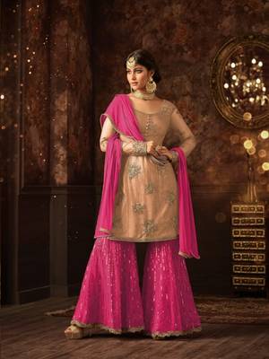 Lght Yellow Embroidered Soft Net Plazo Salwar Suit Semi Stitched 1