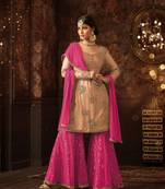 Lght Yellow Embroidered Soft Net Plazo Salwar Suit Semi Stitched