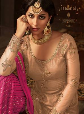 Lght Yellow Embroidered Soft Net Plazo Salwar Suit Semi Stitched 2