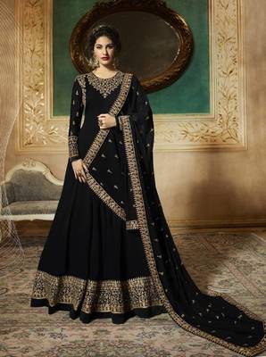 Black Embroidered Faux Georgette Salwar Semi Stitched 1