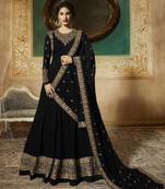 Black Embroidered Faux Georgette Salwar Semi Stitched