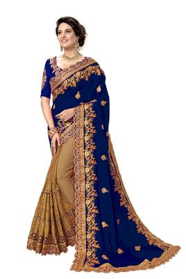 Trendmalls Blue embroidered silk saree with blouse  1