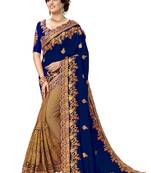 Trendmalls Blue embroidered silk saree with blouse 