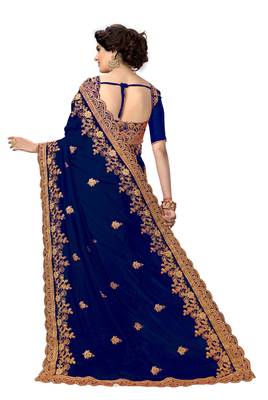 Trendmalls Blue embroidered silk saree with blouse  2