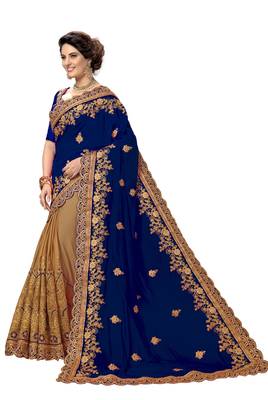Trendmalls Blue embroidered silk saree with blouse  3