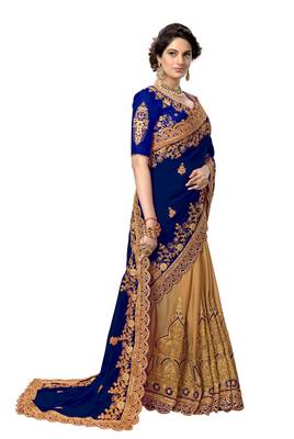 Trendmalls Blue embroidered silk saree with blouse  4