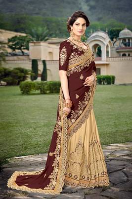 Trendmalls Brown Silk Heavy Embroidery Work Bollywood Saree With Blouse 4