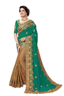 Trendmalls Green embroidered silk saree with blouse  1