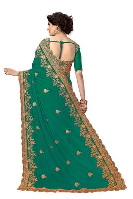 Trendmalls Green embroidered silk saree with blouse  2