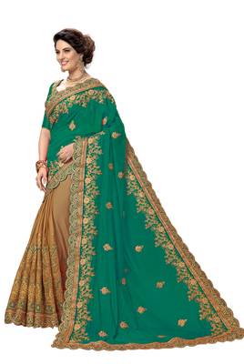 Trendmalls Green embroidered silk saree with blouse  3