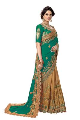 Trendmalls Green embroidered silk saree with blouse  4