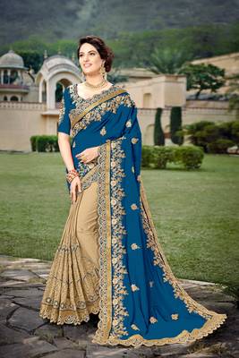 Trendmalls Morpeach Silk Heavy Embroidery Work Bollywood Saree With Blouse 1
