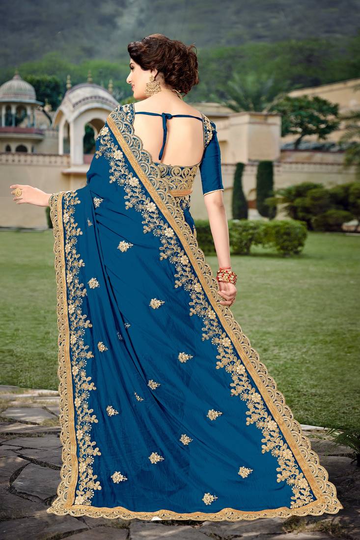 Trendmalls Morpeach Silk Heavy Embroidery Work Bollywood Saree With Blouse