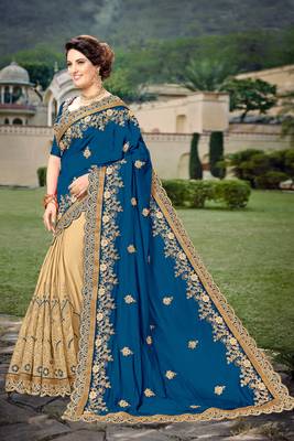 Trendmalls Morpeach Silk Heavy Embroidery Work Bollywood Saree With Blouse 3