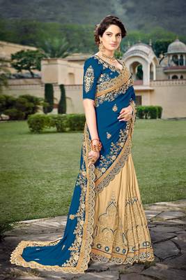 Trendmalls Morpeach Silk Heavy Embroidery Work Bollywood Saree With Blouse 4