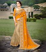 Trendmalls Orange Silk Blend Heavy Embroidery Work Saree With Blouse