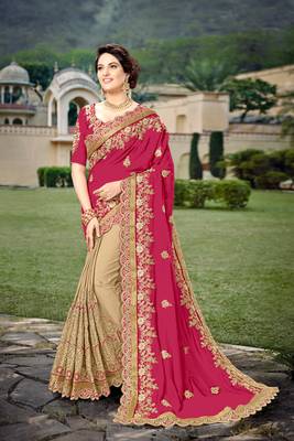 Trendmalls Women's Pink Silk Heavy Embroidery Work Saree With Blouse 1