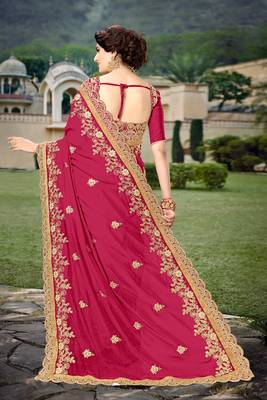 Trendmalls Women's Pink Silk Heavy Embroidery Work Saree With Blouse 2
