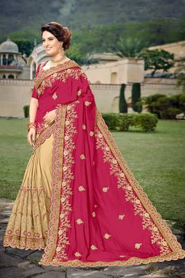 Trendmalls Women's Pink Silk Heavy Embroidery Work Saree With Blouse 3