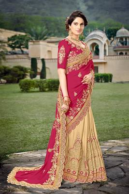 Trendmalls Women's Pink Silk Heavy Embroidery Work Saree With Blouse 4