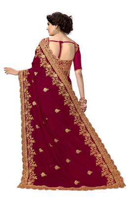 Trendmalls Purple embroidered silk saree with blouse  2