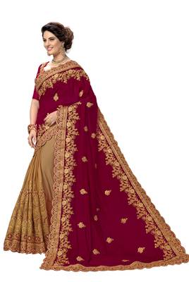 Trendmalls Purple embroidered silk saree with blouse  3