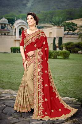 Trendmalls Red Silk Heavy Embroidery Work Bollywood Saree With Blouse 1
