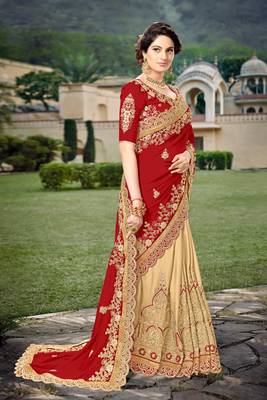 Trendmalls Red Silk Heavy Embroidery Work Bollywood Saree With Blouse 4