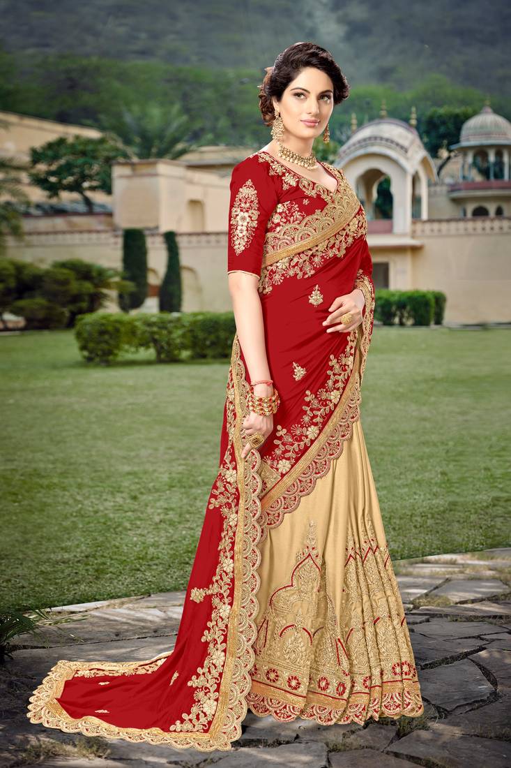 Red Silk Heavy Embroidery Work Bollywood Saree With Blouse