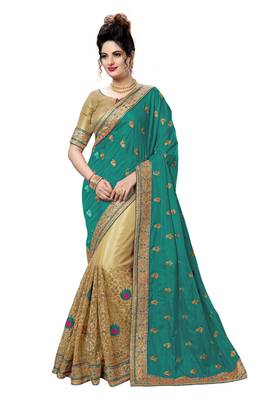 Green embroidered silk saree with blouse 1