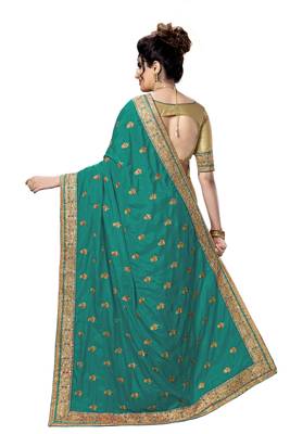 Green embroidered silk saree with blouse 2