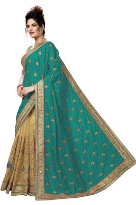 Green embroidered silk saree with blouse 3