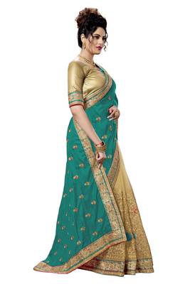 Green embroidered silk saree with blouse 4