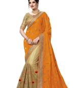 Orange embroidered silk saree with blouse