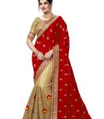 Red embroidered silk saree with blouse